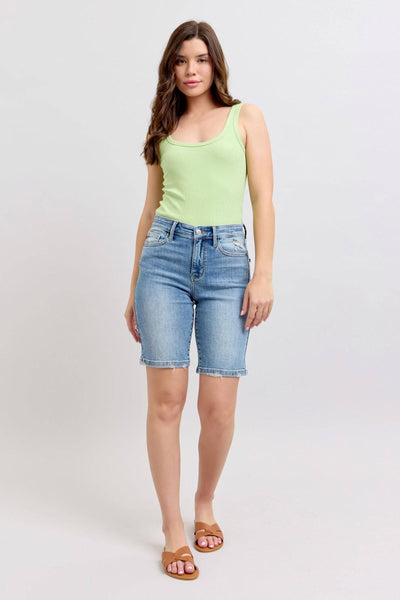 Judy Blue High Waist Vintage Wash Bermuda Denim Short 152101-Shorts-Sunshine and Wine Boutique