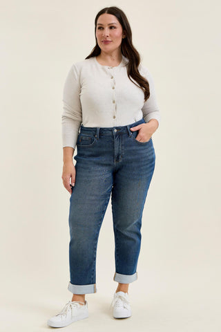 Judy Blue Mid Rise Billie Knit Indigo Boyfriend Denim Jeans 881126