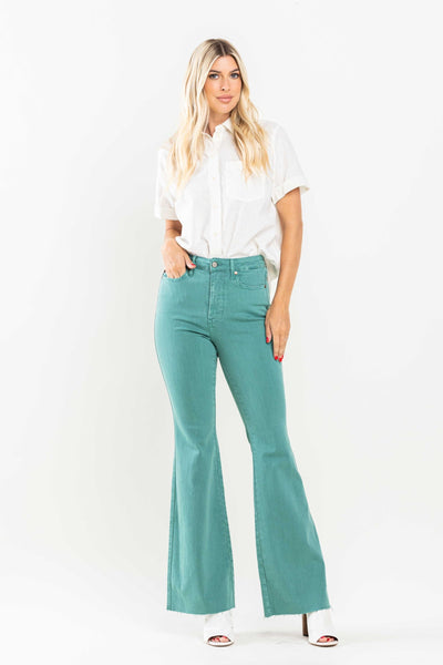 Judy Blue High Waist Tummy Control Garment Dyed Flare Denim 88804-Jeans-Sunshine and Wine Boutique