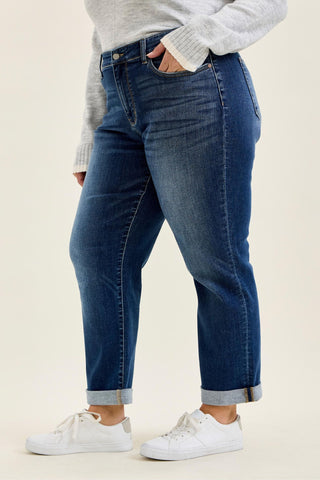 Judy Blue Mid Rise Billie Indigo Boyfriend Denim Jeans 82744
