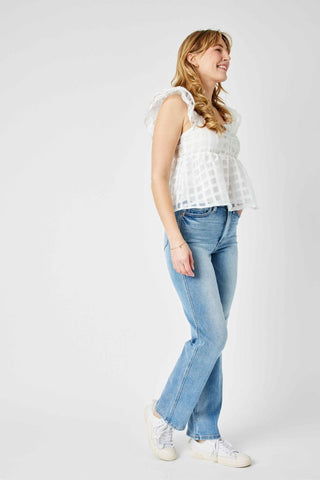 Judy Blue High Waist Tummy Control Contrast Wash Straight Denim Jeans 88794