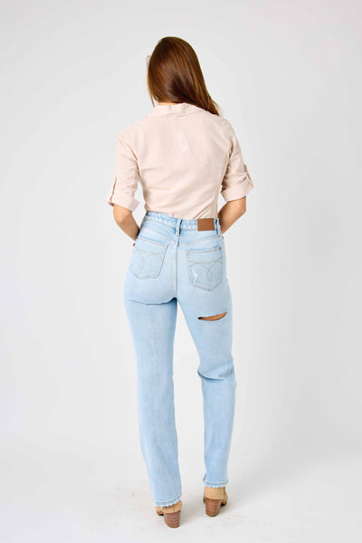 Judy Blue High Waist 90's Back Rip Straight Denim 82600-Jeans-Sunshine and Wine Boutique