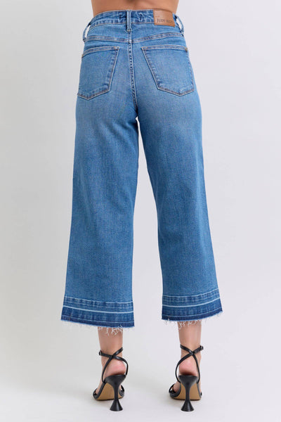 Judy Blue High Waist Tummy Control Release Hem Crop Wide Leg Denim Jeans 88875-Jeans-Sunshine and Wine Boutique