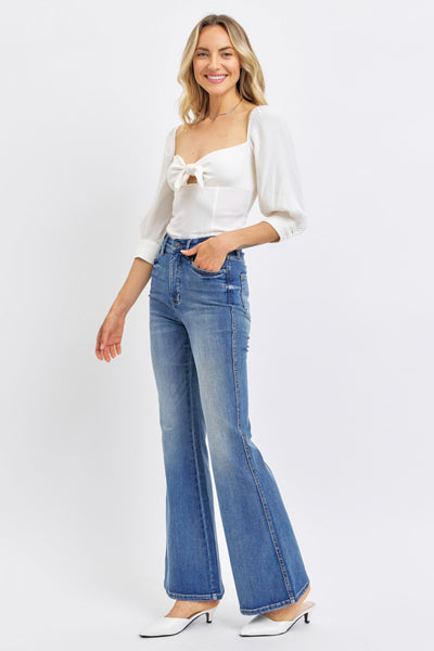 Judy Blue High Waist Tummy Control Contrast Flare Denim 88855-Jeans-Sunshine and Wine Boutique