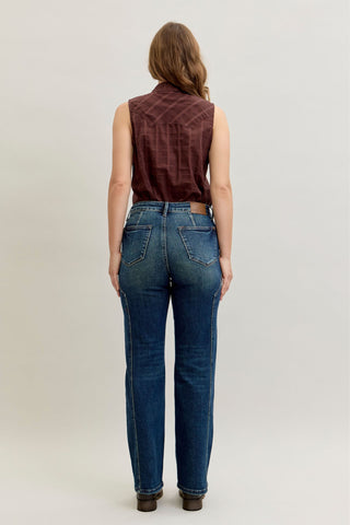 Judy Blue Mid Rise Western Seam Detail Straight Denim Jeans 881039