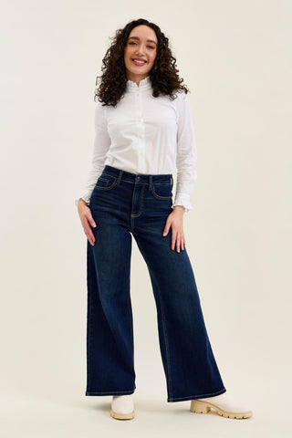 Judy Blue High Waist Lux Dark Twighlight Retro Wide Leg Denim Jeans 82748 - Petite