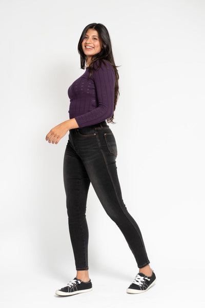 Judy Blue High Waist Tummy Control Black Wash & Contrast Thread Skinny 88768-Jeans-Sunshine and Wine Boutique