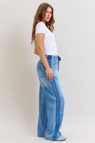 Judy Blue High Waist Wilhemina Elastic Waistband Drawstring & Side Panel Denim Jeans 881005