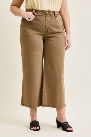 Judy Blue High Waist Golden Brown Ankle Wide Leg Denim Jeans 881095