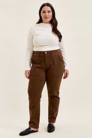 Judy Blue High Waist Aurora Weekender Garment Dyed Mahogany Slim Straight Jogger Denim Jeans 881196