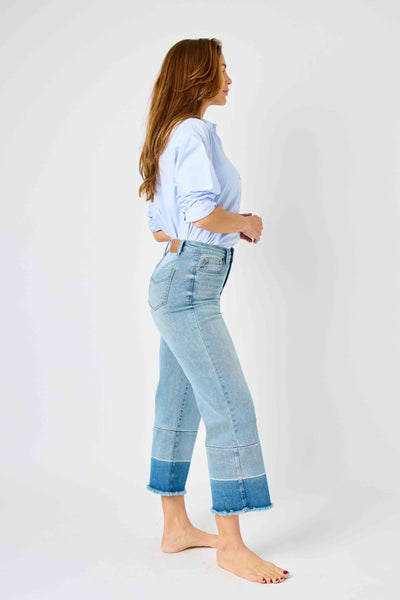 Judy Blue High Waist Release Hem Wide Leg Crop Denim 88705-Jeans-Sunshine and Wine Boutique