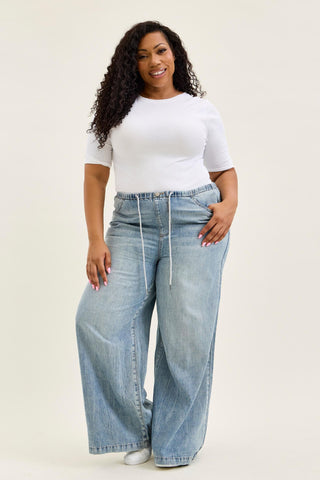 Judy Blue High Waist Featherweight Drawstring Palazzo Denim Jeans 881073