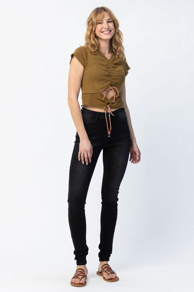 Judy Blue High Waist Un-cuffed Black Tall Skinny Denim Jeans 88450-Jeans-Sunshine and Wine Boutique