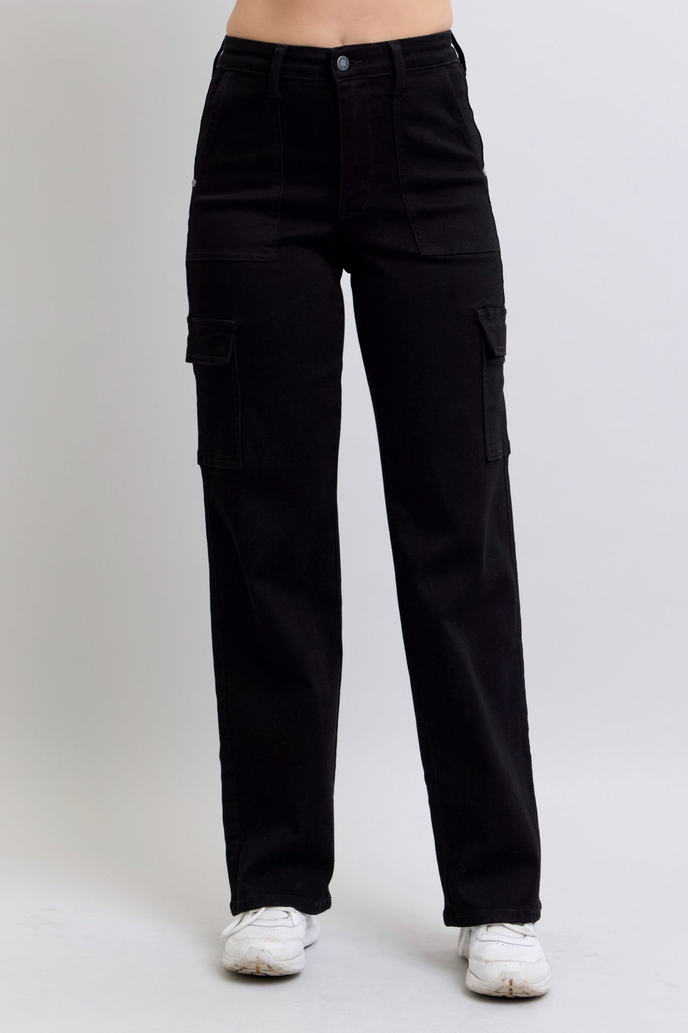 Judy Blue High Waist Cargo Wide Leg Black Denim Jeans 88886-Jeans-Sunshine and Wine Boutique