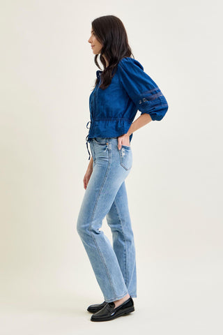 Judy Blue High Waist Tummy Control Contrast Wash Straight Denim Jeans 88794