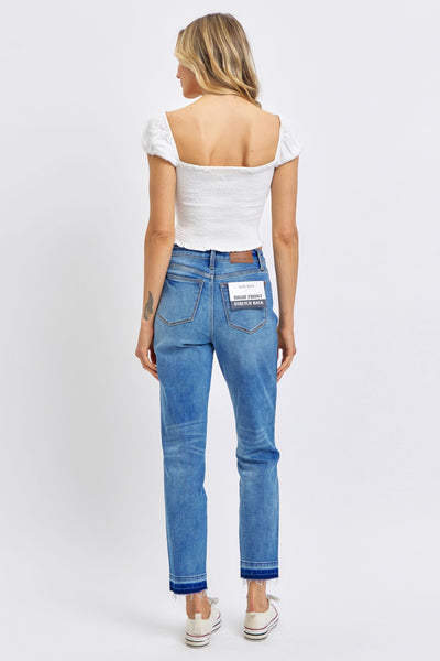 Judy Blue Mid Rise Rigid Magic Release Hem Boyfriend Denim 88818-Jeans-Sunshine and Wine Boutique