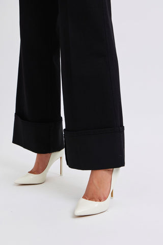 Judy Blue High Waist Retro Wide Leg Black Cuffed Denim Jeans 82617