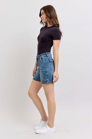Judy Blue High Waist Utility Mid Denim Short 150316