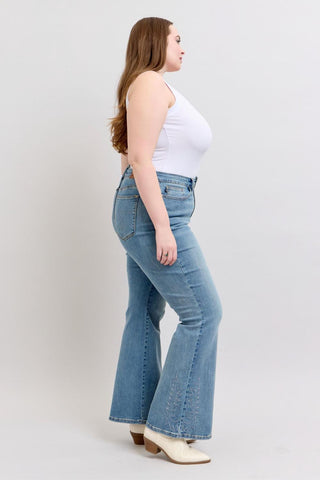 Judy Blue High Waist Western Embroidery Detail Flare Denim Jeans 88606