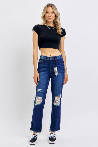 Judy Blue High Waist Rigid Magic Heavy Destroy Straight Jeans 88819-Jeans-Sunshine and Wine Boutique