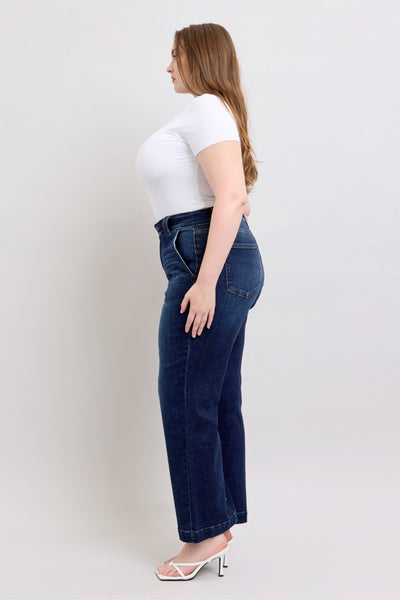 Judy Blue High Waist Double Button Wide Leg Denim Jeans 82642-Jeans-Sunshine and Wine Boutique