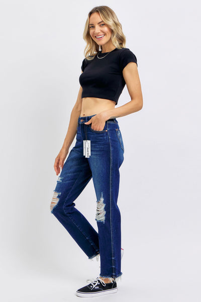 Judy Blue High Waist Rigid Magic Heavy Destroy Straight Jeans 88819-Jeans-Sunshine and Wine Boutique