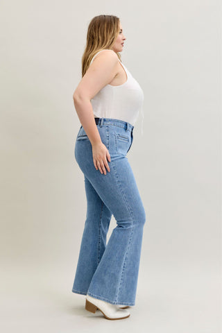 Judy Blue High Waist Front Patch & Welt Pockets Flare Denim Jeans 881055