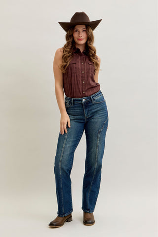 Judy Blue Mid Rise Western Seam Detail Straight Denim Jeans 881039