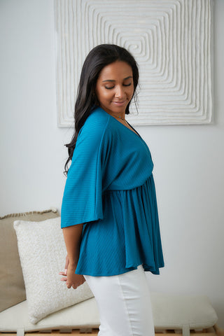White Birch Storied Moments Draped Peplum Top in Teal