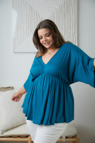 White Birch Storied Moments Draped Peplum Top in Teal