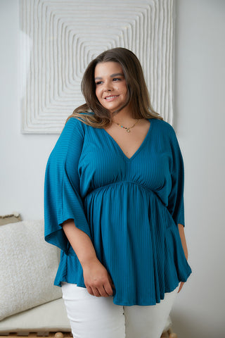 White Birch Storied Moments Draped Peplum Top in Teal