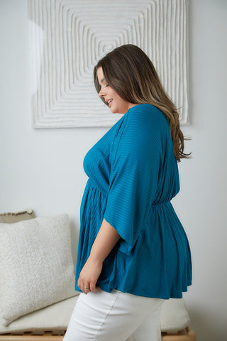 White Birch Storied Moments Draped Peplum Top in Teal