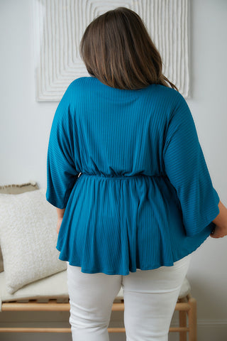 White Birch Storied Moments Draped Peplum Top in Teal