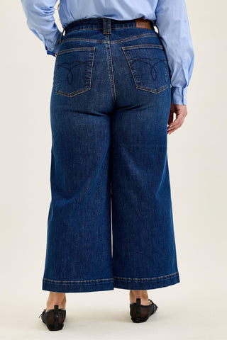 Judy Blue High Waist Tummy Control Deep Indigo Claudia Ankle Wide Leg Denim Jeans 881187