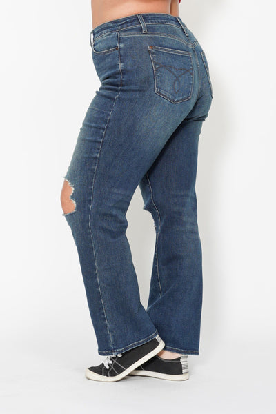 Judy Blue High Waist Knee Ripped Dad Denim 88680-Jeans-Sunshine and Wine Boutique