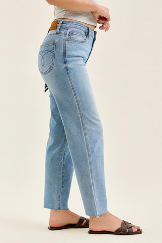 Judy Blue Mid Rise Bandana Loop Ankle Straight Denim Jeans 881120
