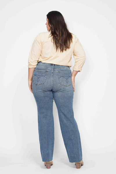 Judy Blue High Waist "Tummy Control" Raw Hem Straight Denim 88848-Jeans-Sunshine and Wine Boutique