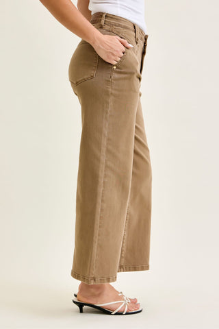 Judy Blue High Waist Golden Brown Ankle Wide Leg Denim Jeans 881095