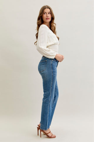 Judy Blue Mid Rise Rigid Magic Button Fly Slim Straight Denim Jeans 881011