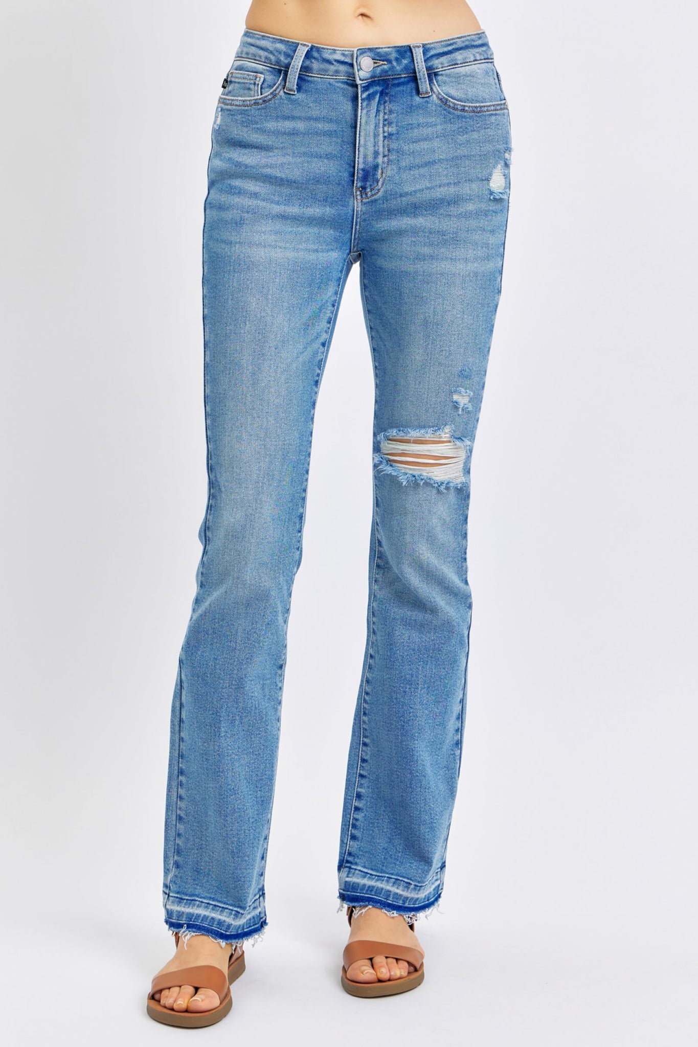 Judy Blue Mid Rise Destroy & Release Hem Bootcut Denim 88632-Jeans-Sunshine and Wine Boutique