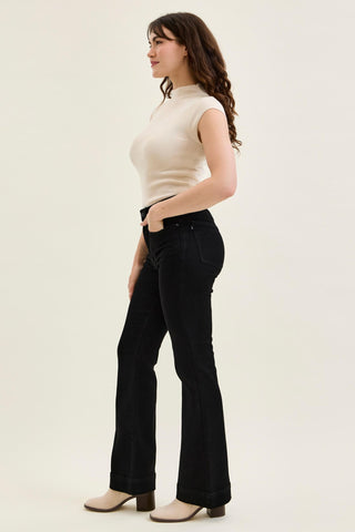 Judy Blue High Waist Tummy Control Black Daisy Bootcut Denim Jeans 881242