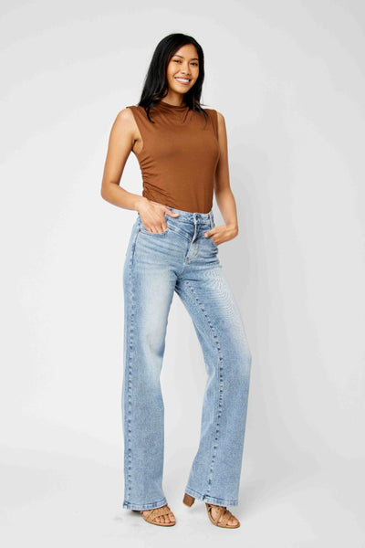 Judy Blue High Waist Front Yoke Retro Wide Leg Denim 88673-Jeans-Sunshine and Wine Boutique