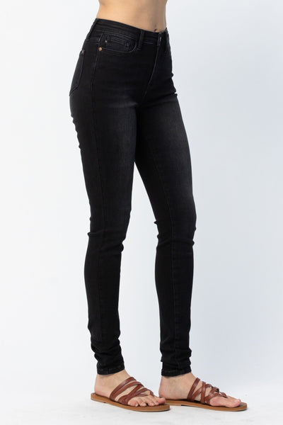 Judy Blue High Waist Un-cuffed Black Tall Skinny Denim Jeans 88450-Jeans-Sunshine and Wine Boutique