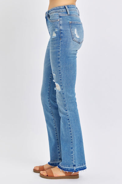 Judy Blue Mid Rise Destroy & Release Hem Bootcut Denim 88632-Jeans-Sunshine and Wine Boutique