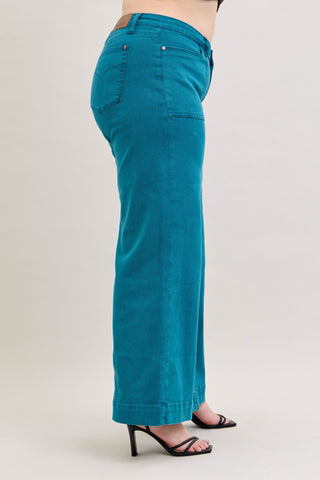 Judy Blue Mid Rise Teal Utility Wide Leg Denim Jeans 881061
