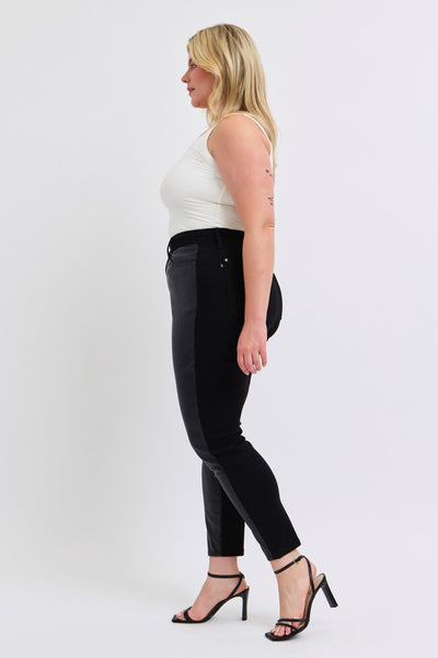 Judy Blue High Waist Faux Leather & Denim Jeans Skinny 88810-Jeans-Sunshine and Wine Boutique