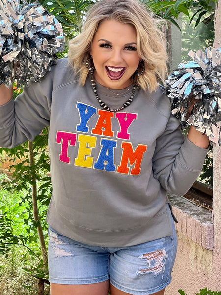 Texas True Threads "Yay Team" Chenille Applique Sweatshirt - Exclusive-Sweaters-Sunshine and Wine Boutique