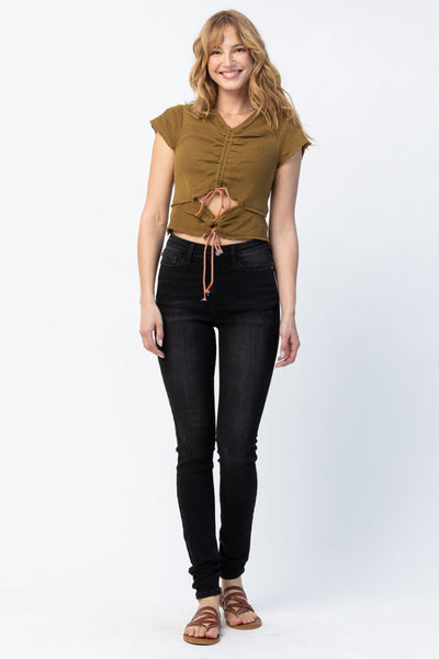 Judy Blue High Waist Un-cuffed Black Tall Skinny Denim Jeans 88450-Jeans-Sunshine and Wine Boutique