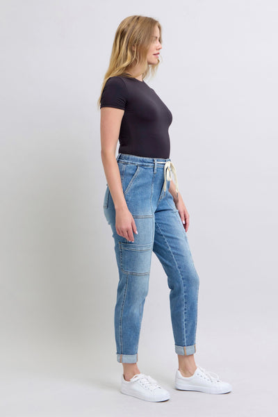 Judy Blue High Waist Cargo Cuff Jogger Denim Jeans 88909-Jeans-Sunshine and Wine Boutique