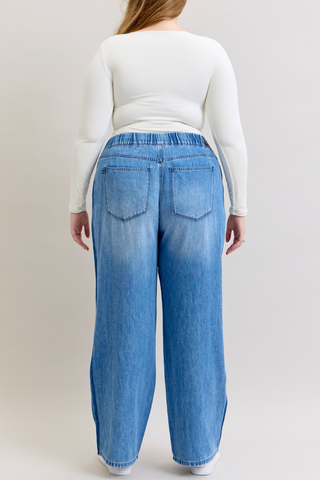 Judy Blue High Waist Wilhemina Elastic Waistband Drawstring & Side Panel Denim Jeans 881005
